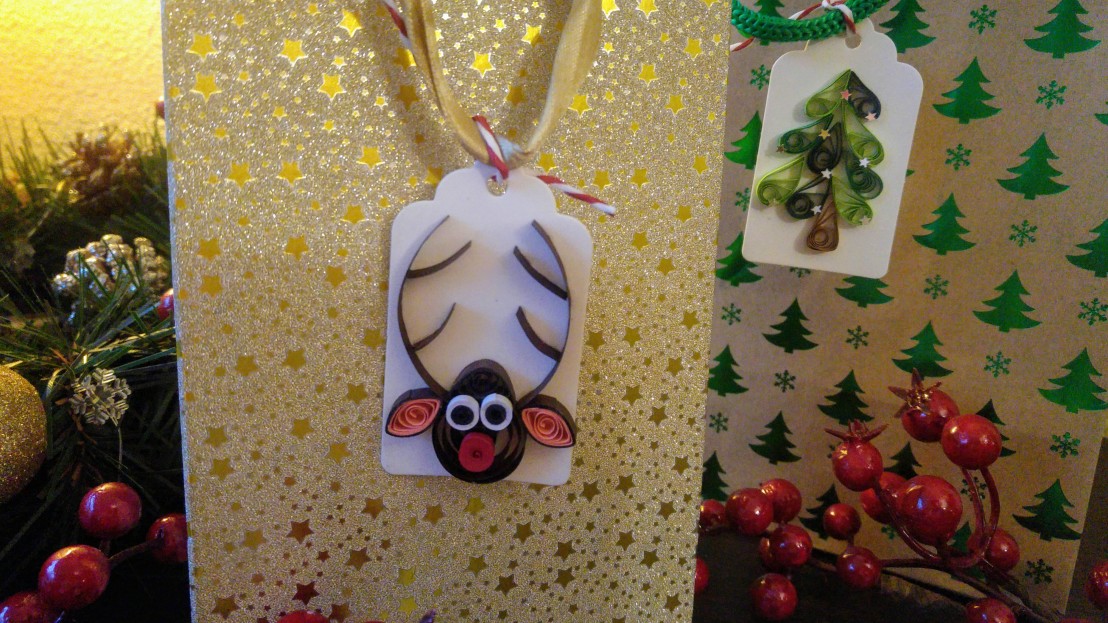 DIY handmade Christmas gift tags attached to presents