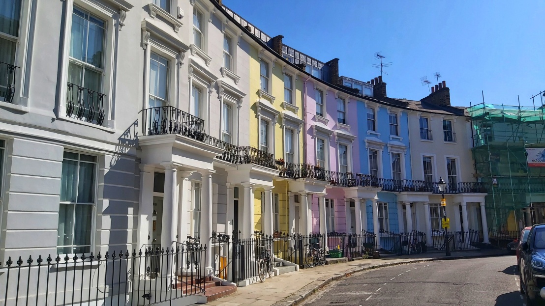 Pastel coloured houses in Primrose Hill, London